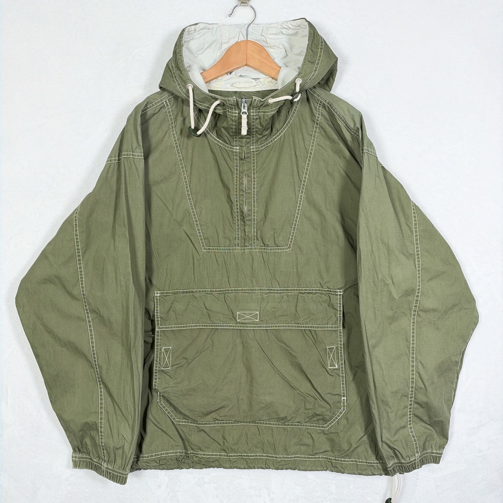 Vintage Gap Mens Large Olive Green Cotton Anorak Half Zip Hooded Windbreaker